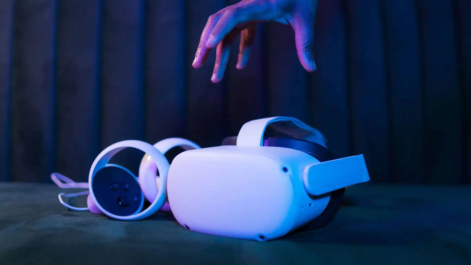 VR Headset vr headset being reached for