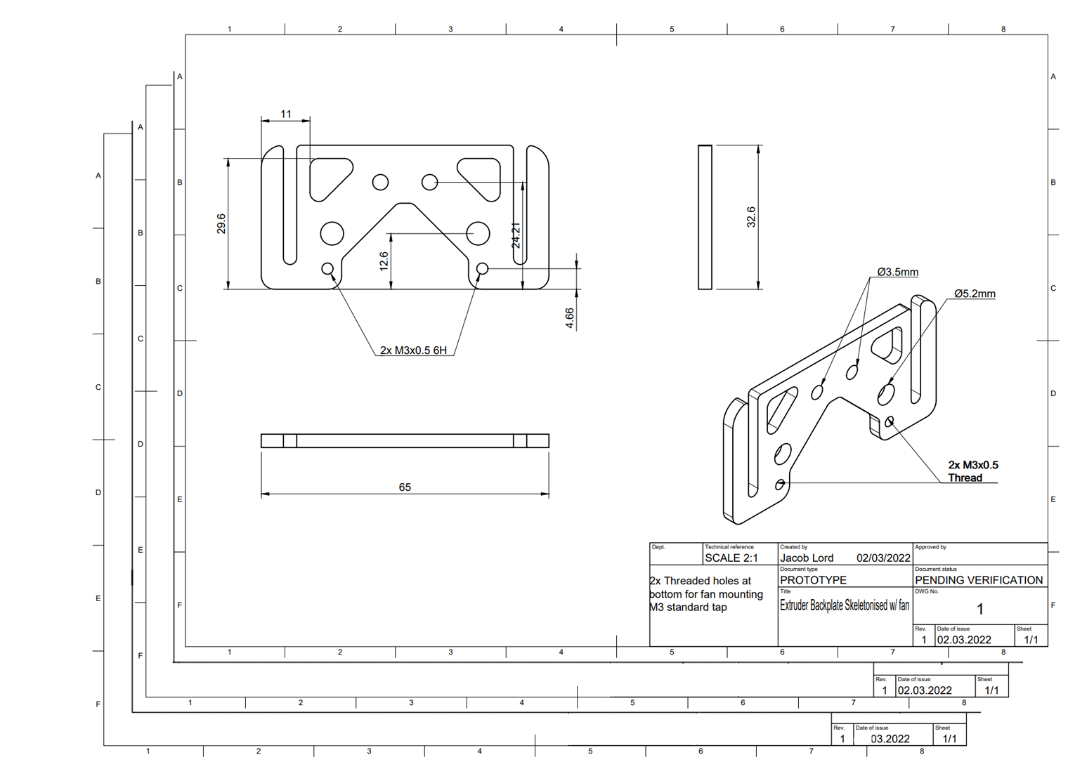 Depicted are several engineering cad drawings with our components and all subsequent dimensions present